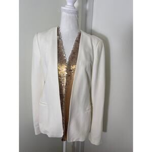 Twin-Set Off White Long Sleeve Gold Sequin Open Front Blazer Sz M
